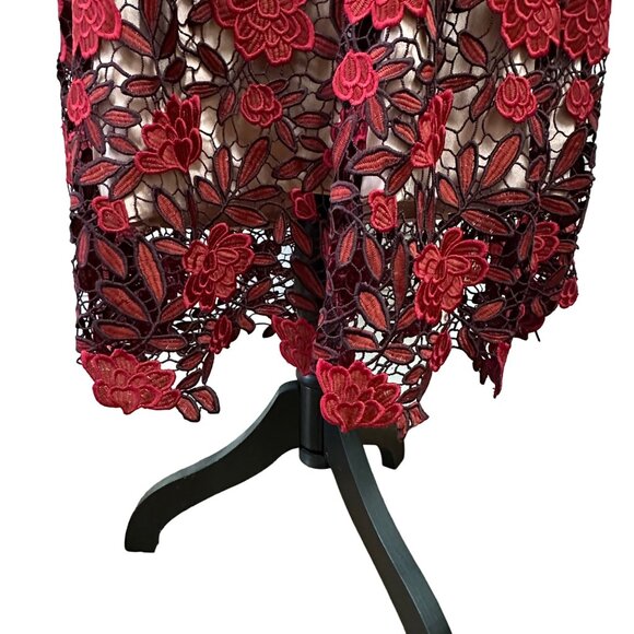 Dress The Population Lily Floral Lace Dress Midi Red & Nude Sz M NWT - Picture 12 of 16